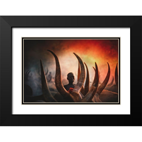 Mundari Tribe Black Modern Wood Framed Art Print with Double Matting by Yosifov, Svetlin