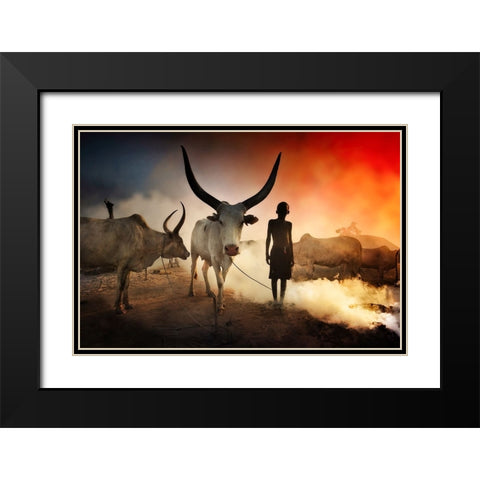 Dinka Child Black Modern Wood Framed Art Print with Double Matting by Yosifov, Svetlin