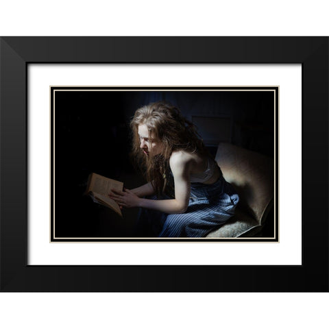 La Liseuse Black Modern Wood Framed Art Print with Double Matting by Bouchard, Christian