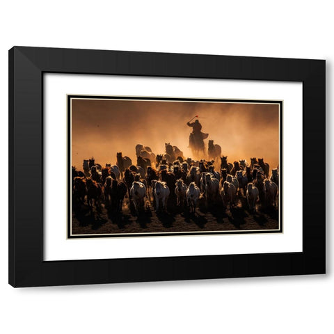 Ten Thousand Steeds Gallop Black Modern Wood Framed Art Print with Double Matting by Liao, Yuhan