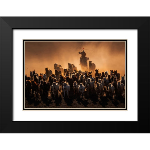 Ten Thousand Steeds Gallop Black Modern Wood Framed Art Print with Double Matting by Liao, Yuhan