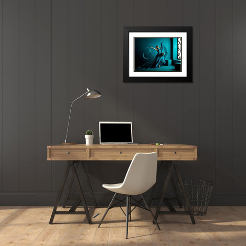 Blue Ribbon Black Modern Wood Framed Art Print with Double Matting by Muliani Hartojo, Angela
