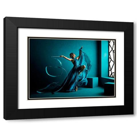 Blue Ribbon Black Modern Wood Framed Art Print with Double Matting by Muliani Hartojo, Angela