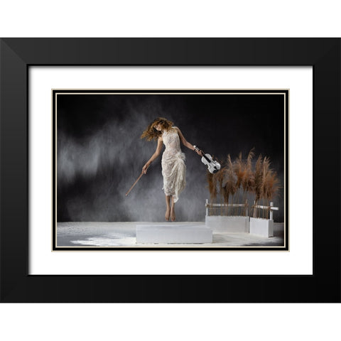 Music Makes Me Flying Black Modern Wood Framed Art Print with Double Matting by Suhardjo, Lisdiyanto