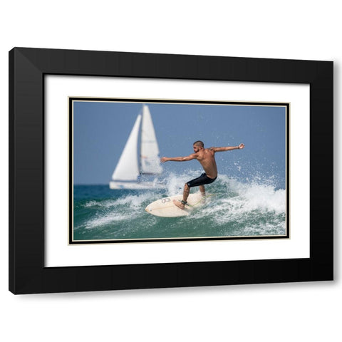Surfer Black Modern Wood Framed Art Print with Double Matting by Yuval