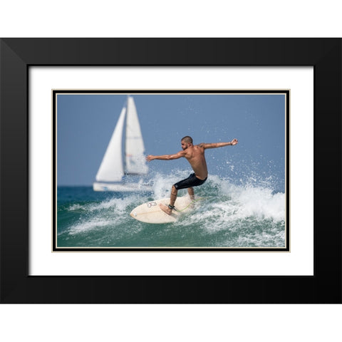 Surfer Black Modern Wood Framed Art Print with Double Matting by Yuval