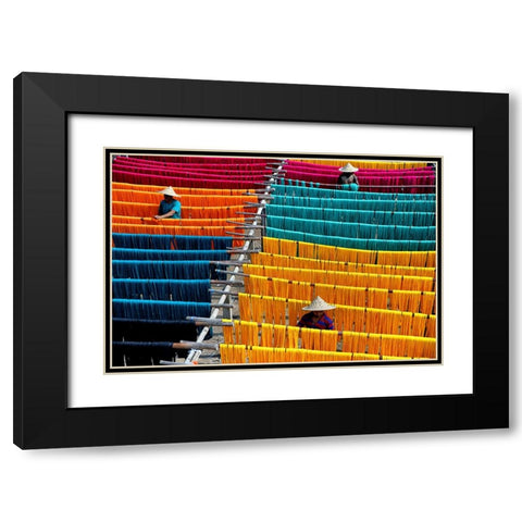 Thread drying Black Modern Wood Framed Art Print with Double Matting by Nandi, Shaibal
