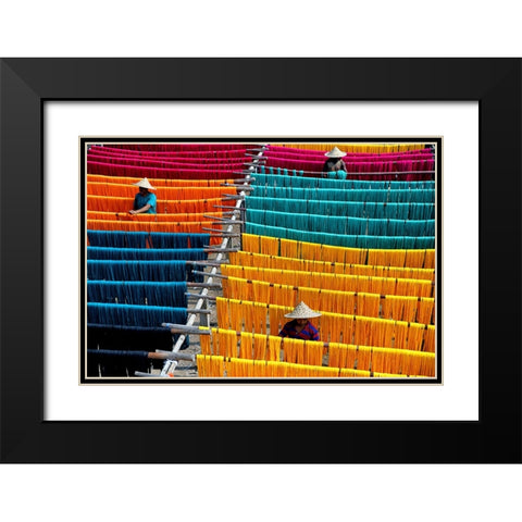 Thread drying Black Modern Wood Framed Art Print with Double Matting by Nandi, Shaibal