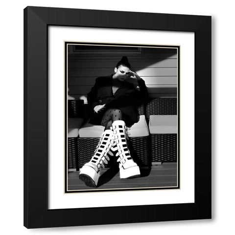 Lady and Boot Black Modern Wood Framed Art Print with Double Matting by W, Deming