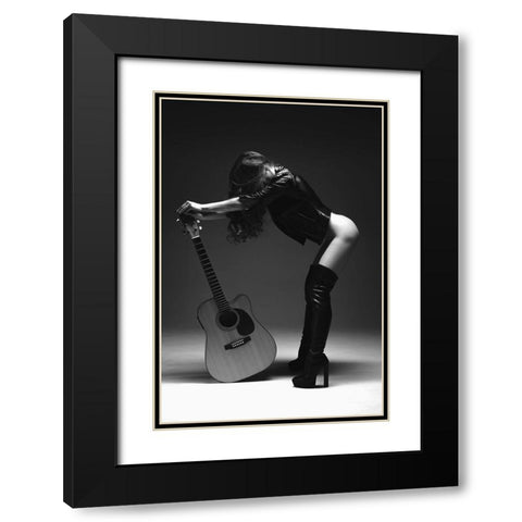 Guitar Black Modern Wood Framed Art Print with Double Matting by Markachev, Leonid