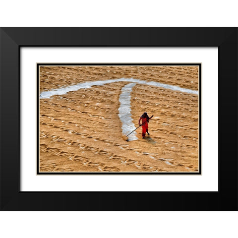 Paddy Drying9 Black Modern Wood Framed Art Print with Double Matting by Nandi, Shaibal