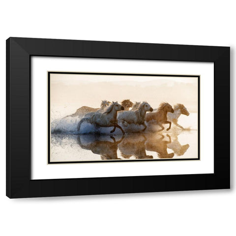 Horses Black Modern Wood Framed Art Print with Double Matting by Summer2016