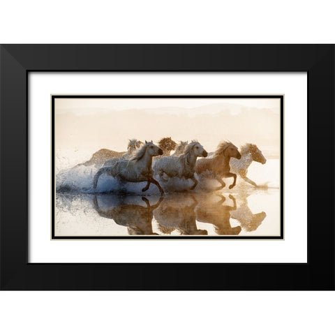Horses Black Modern Wood Framed Art Print with Double Matting by Summer2016