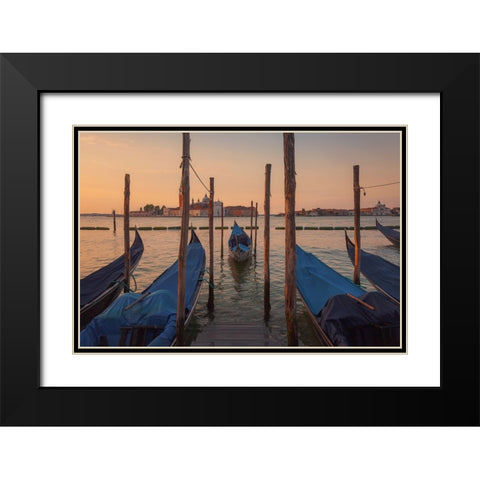 Venecian boats Black Modern Wood Framed Art Print with Double Matting by Romero Salamanca, Juan