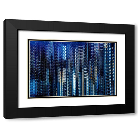Tokyo Layers Black Modern Wood Framed Art Print with Double Matting by Makoto, Sasaki