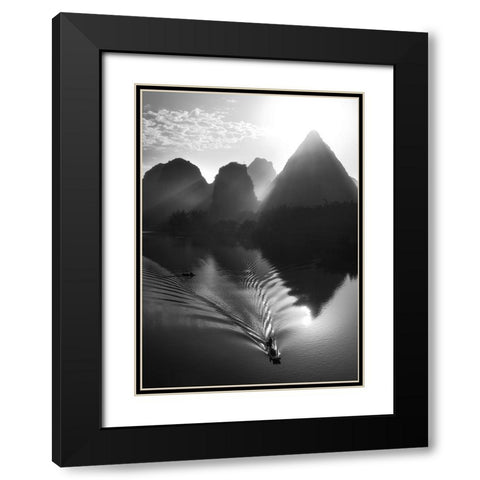 Fisherman at sunrise Black Modern Wood Framed Art Print with Double Matting by Massetti, Fabrizio