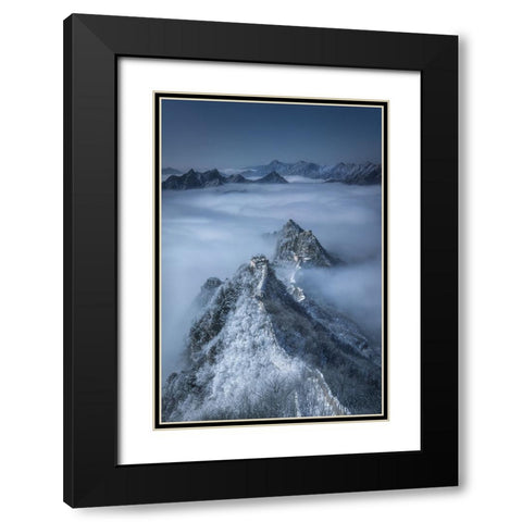 Jian Kou Great Wall in the clouds Black Modern Wood Framed Art Print with Double Matting by Cui, Yuan