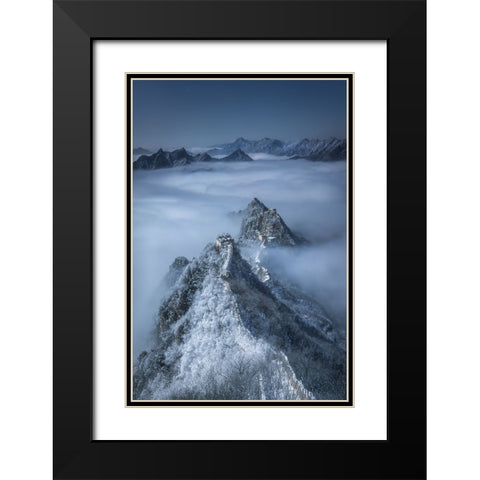 Jian Kou Great Wall in the clouds Black Modern Wood Framed Art Print with Double Matting by Cui, Yuan