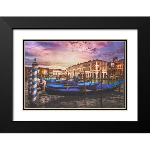 Gondolas of the Grand Canal Black Modern Wood Framed Art Print with Double Matting by Andria, Miary