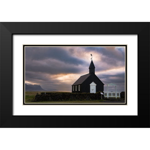 Black bird enjoying the sunset Black Modern Wood Framed Art Print with Double Matting by Grant, Lynn