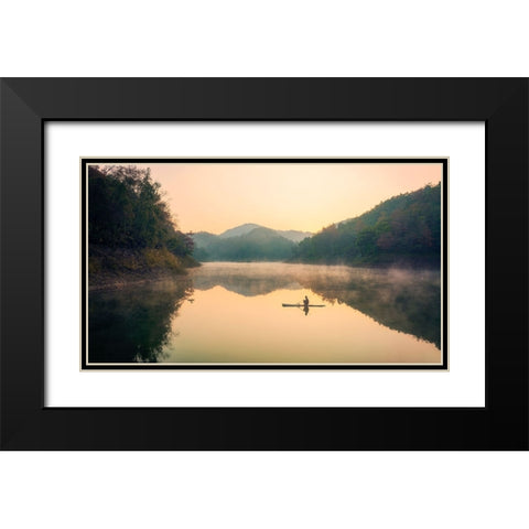 Autumn at Ban Viet Lake Black Modern Wood Framed Art Print with Double Matting by Tan Tuan, Nguyen