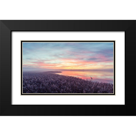 The herons morning view. Black Modern Wood Framed Art Print with Double Matting by Londal, Leif
