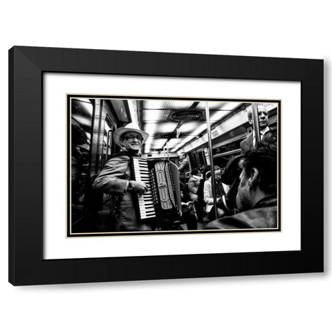 Music On The Subway Black Modern Wood Framed Art Print with Double Matting by Fossella, Nicola
