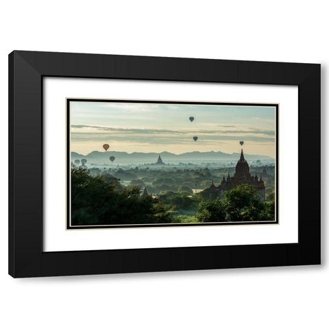 Balloons on temples Black Modern Wood Framed Art Print with Double Matting by Suharini, Mieke