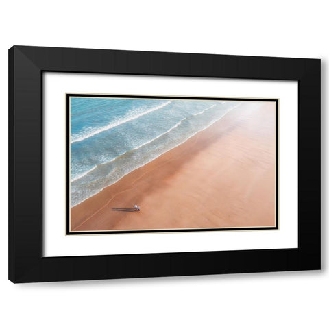 Walk By The Sea Black Modern Wood Framed Art Print with Double Matting by Ashen