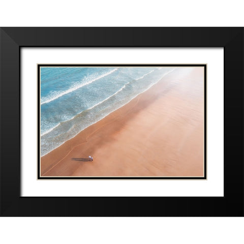 Walk By The Sea Black Modern Wood Framed Art Print with Double Matting by Ashen