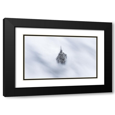 Shanghai Jinmao Tower In Clouds Black Modern Wood Framed Art Print with Double Matting by Shen, Ran