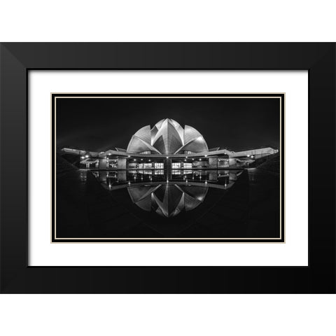 Lotus Temple Black Modern Wood Framed Art Print with Double Matting by Kalla, Vivek