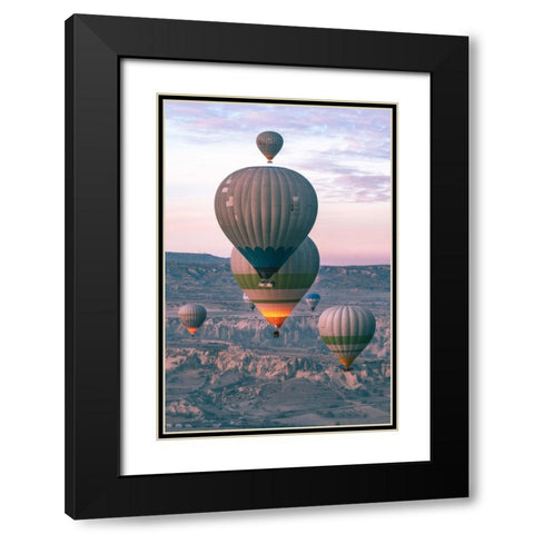 Baloons Black Modern Wood Framed Art Print with Double Matting by Guney, Onur