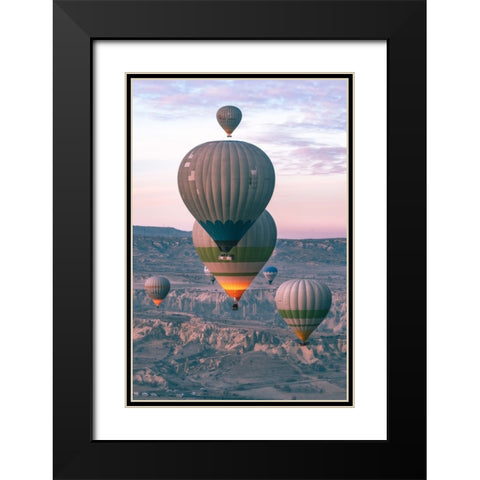 Baloons Black Modern Wood Framed Art Print with Double Matting by Guney, Onur