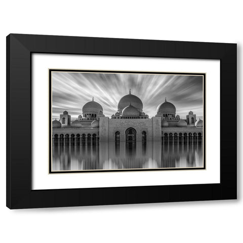 Sheikh Zayed Grand Mosque Black Modern Wood Framed Art Print with Double Matting by abu milad, Emil