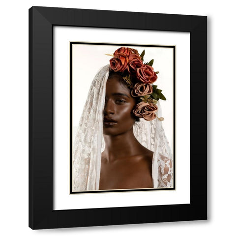 FLOWER GIRL Black Modern Wood Framed Art Print with Double Matting by Chandra Das, Jayatu