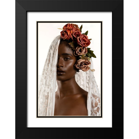 FLOWER GIRL Black Modern Wood Framed Art Print with Double Matting by Chandra Das, Jayatu