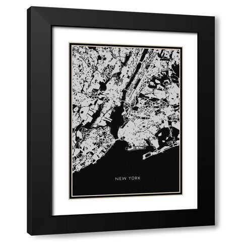 map_new york_002_black Black Modern Wood Framed Art Print with Double Matting by 1x Studio II