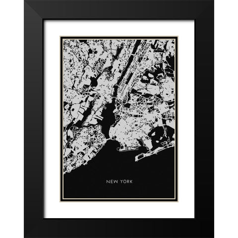 map_new york_002_black Black Modern Wood Framed Art Print with Double Matting by 1x Studio II