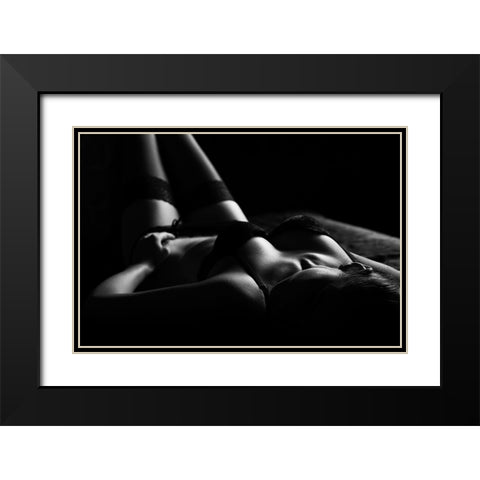 Nude Black Modern Wood Framed Art Print with Double Matting by Pavlo, Korpan