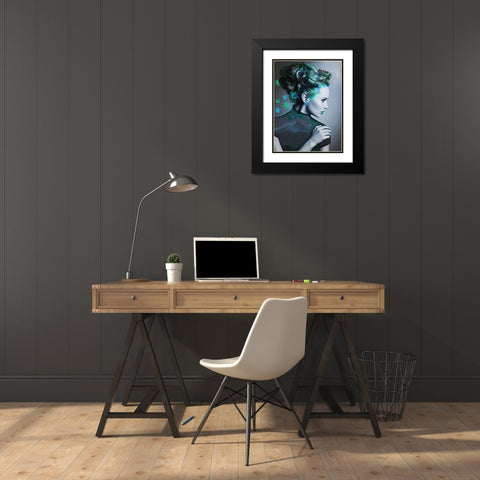 Green with leaves Black Modern Wood Framed Art Print with Double Matting by Purplesunshine