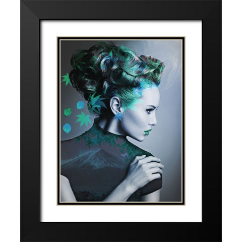 Green with leaves Black Modern Wood Framed Art Print with Double Matting by Purplesunshine