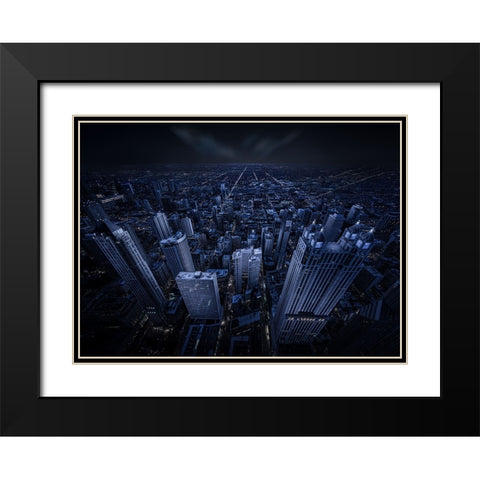 Chicago Blue Hour Black Modern Wood Framed Art Print with Double Matting by Tian, Xiaobing