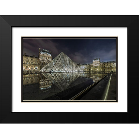 Paris @ Night Black Modern Wood Framed Art Print with Double Matting by Benmoshe, Kobi