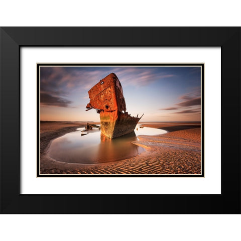 Baltray ship wrack Black Modern Wood Framed Art Print with Double Matting by Krocka, Peter