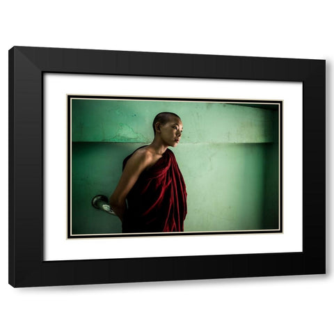 The Young Monk Black Modern Wood Framed Art Print with Double Matting by Cowle, Elizabeth