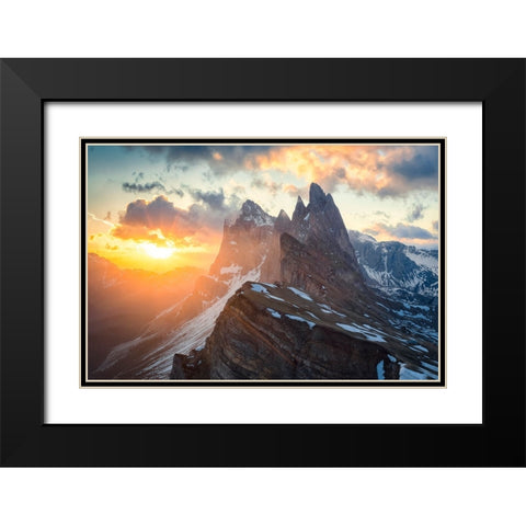 Sunrise at Seceda Black Modern Wood Framed Art Print with Double Matting by Zheng, Michael