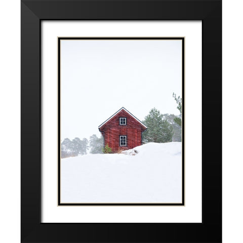 Old Red House During Snowstorm Black Modern Wood Framed Art Print with Double Matting by Lindsten, Christian