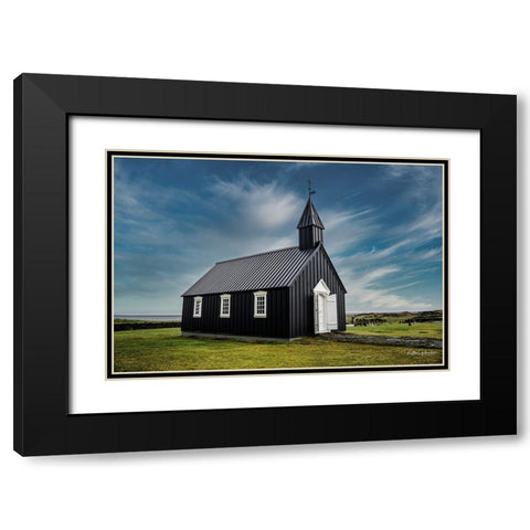 Black Church In Iceland Black Modern Wood Framed Art Print with Double Matting by Gudmundsson, Kristvin