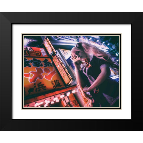 Tokyo Darkness Black Modern Wood Framed Art Print with Double Matting by Ootama